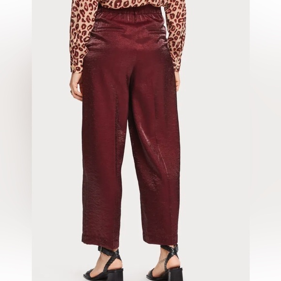 Scotch & Soda wide leg trouser pant shiny holiday plum maroon xs - Picture 2 of 7